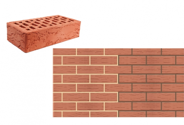 Кирпич одинарный лицевой пустотелый рифленый «Красный» М 150, 175 Рифление 4