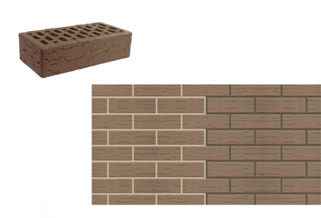 Кирпич одинарный лицевой пустотелый рифленый «Коричневый» М 150, 175 Рифление 4