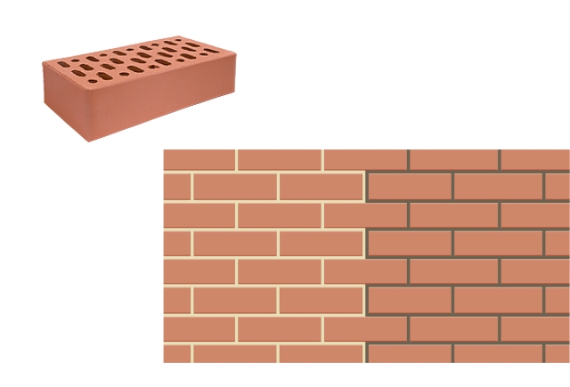 Кирпич одинарный лицевой пустотелый «Красный» М 150