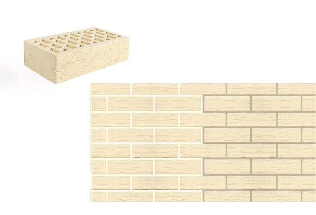 Кирпич одинарный лицевой пустотелый рифленый «Слоновая кость» М 150 Рифление4