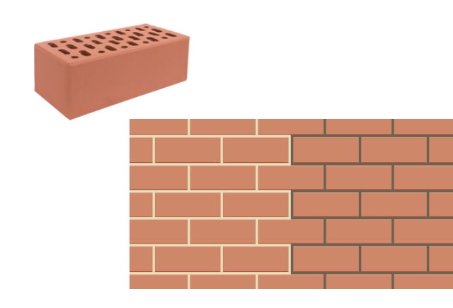 Кирпич утолщенный лицевой пустотелый «Красный» М 150